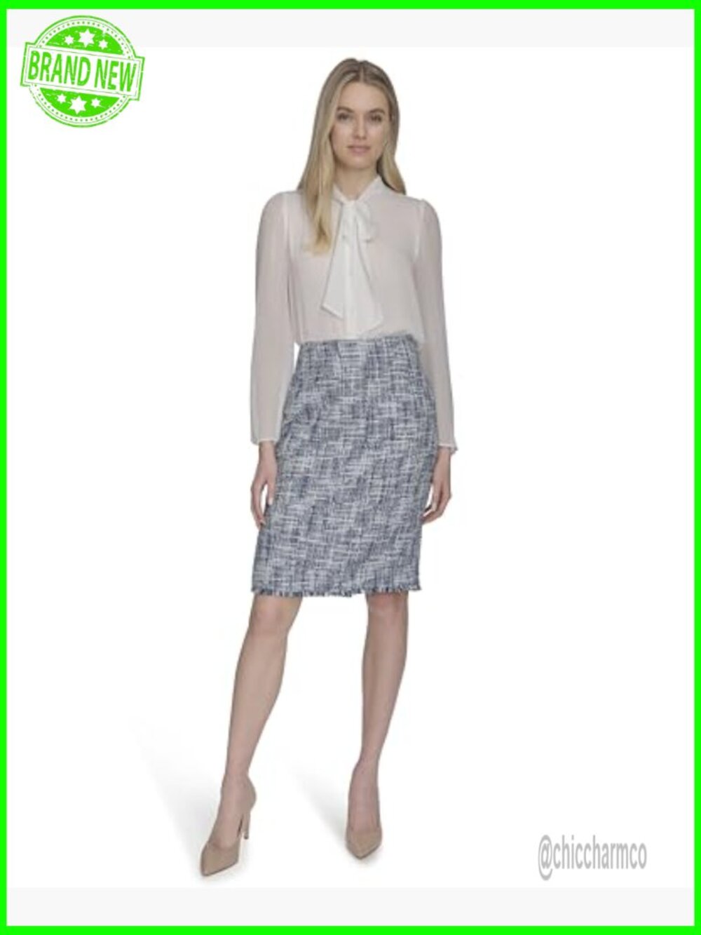 Tweed Pencil Skirt Knee Length Business Casual Button Dry Clean Only - Picture 6 of 6